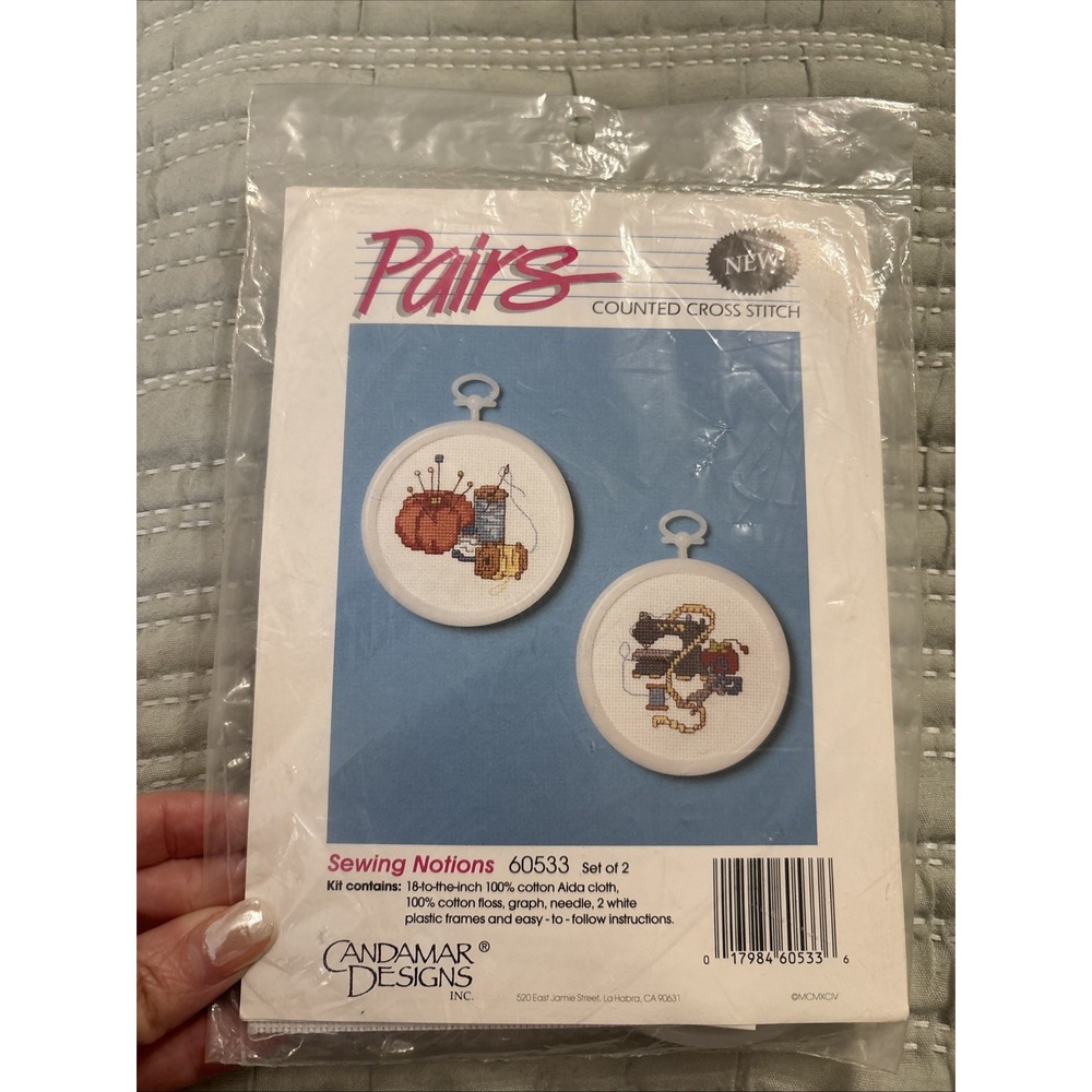 Candamar Designs Pairs Counted Cross Stitch Kit "Sewing Notions" With 2 Frames